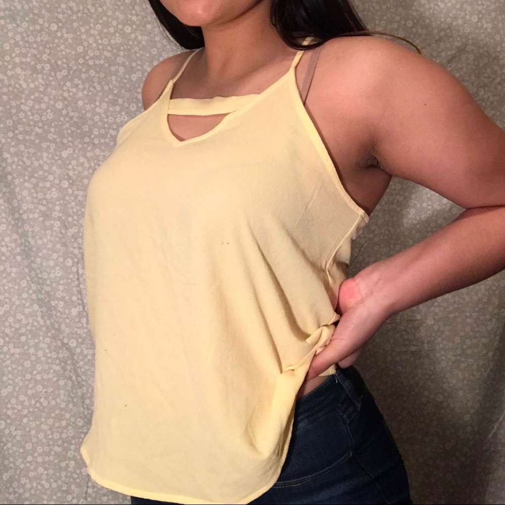 WOMENS TANK TOP SUMMER SHEER YELLOW GEOMETRIC